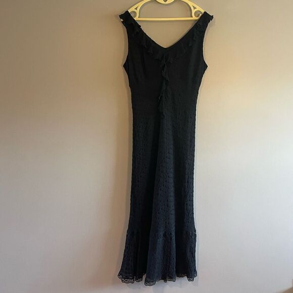 Vintage Jonathan Martin Studio Silk Eyelet Sleeveless Ruffle Flounce Dress Black - Picture 5 of 13